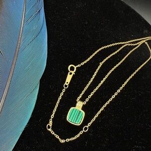 Minimalist Gold Dainty Necklace Malachite Pendant Vermeil Sterling Silver Boho